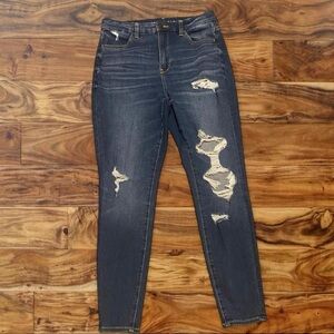 American Eagle Outfitters Dark Blue Distressed Skinny Jeans